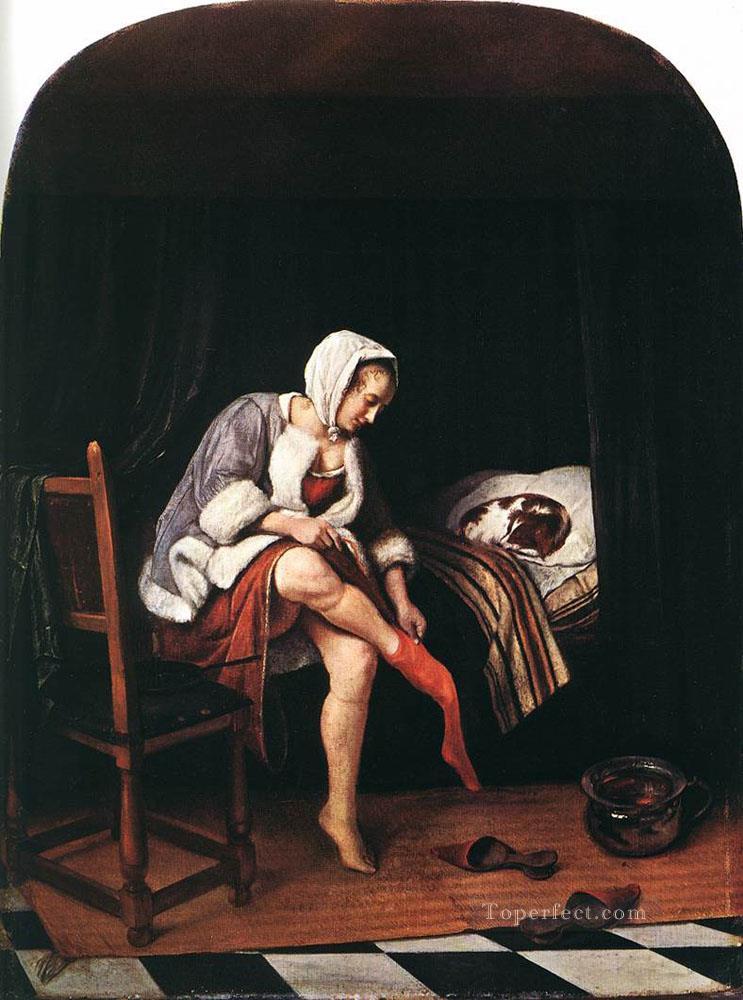 朝のトイレ 1665年 オランダの風俗画家ヤン・ステーン油絵